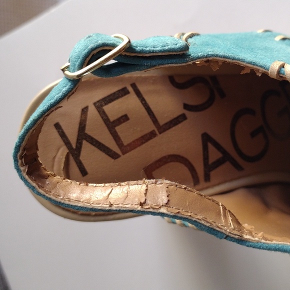 Kelsi Dagger turquoise suede platform high heels sandals 7.5 - Picture 11 of 15